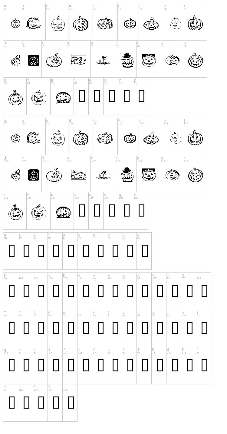 KR Pick A Pumpkin font map